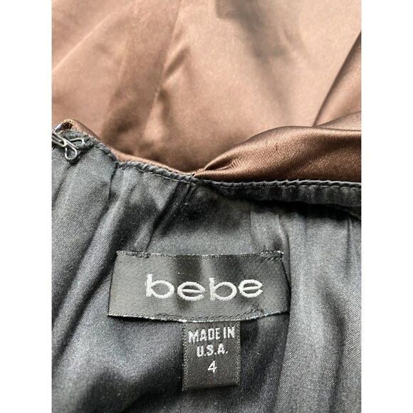 Bebe Brown Satin Halter Knot Front Stretch Romper Jumper‎ Sz 4 - Picture 5 of 8